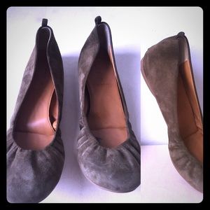 J Crew olive green suede ballet flats.